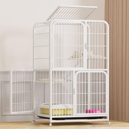 Katzenkäfige for den Innenbereich, Catio-Katzengehege for den Innenbereich auf Rädern, geschlossener Katzenlaufstall, Katzengehege mit PVC-Tablett for Frettchen, Chinchillas, Kleintiere(White,71x55x12 von BSDIAOSU