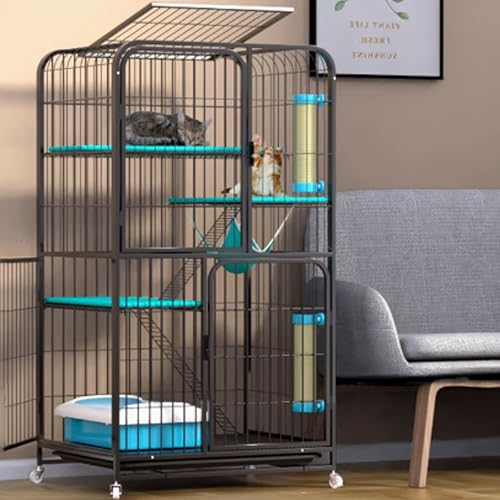 Katzenkäfige for den Innenbereich, Catio-Katzengehege for den Innenbereich auf Rädern, geschlossener Katzenlaufstall, Katzengehege mit PVC-Tablett for Frettchen, Chinchillas, Kleintiere(Black,71*55*13 von BSDIAOSU