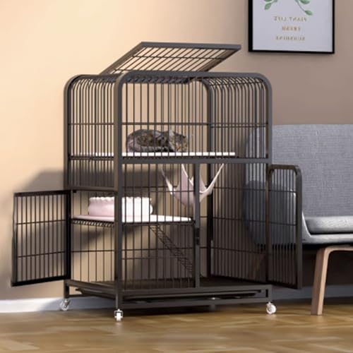 Katzenkäfige for den Innenbereich, Catio-Katzengehege for den Innenbereich auf Rädern, geschlossener Katzenlaufstall, Katzengehege mit PVC-Tablett for Frettchen, Chinchillas, Kleintiere(Black,71x55x10 von BSDIAOSU