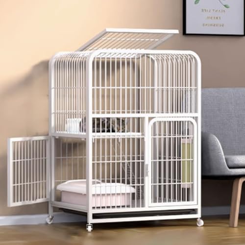 Katzenkäfige for den Innenbereich, Catio-Katzengehege for den Innenbereich auf Rädern, geschlossener Katzenlaufstall, Katzengehege mit PVC-Tablett for Frettchen, Chinchillas, Kleintiere(White,71x55x94 von BSDIAOSU