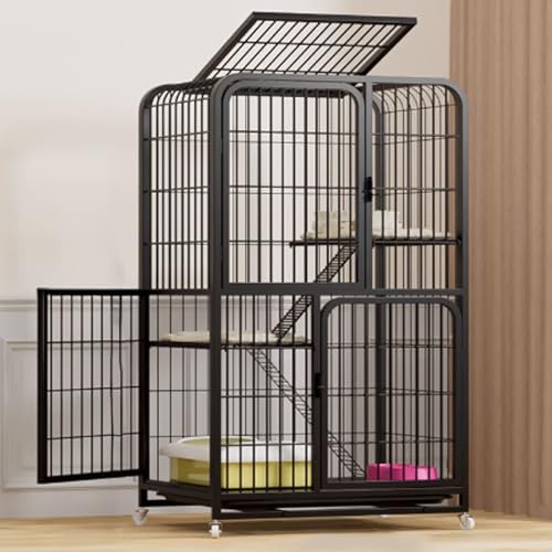 Katzenkäfige for den Innenbereich, Catio-Katzengehege for den Innenbereich auf Rädern, geschlossener Katzenlaufstall, Katzengehege mit PVC-Tablett for Frettchen, Chinchillas, Kleintiere(Black,71x55x12 von BSDIAOSU