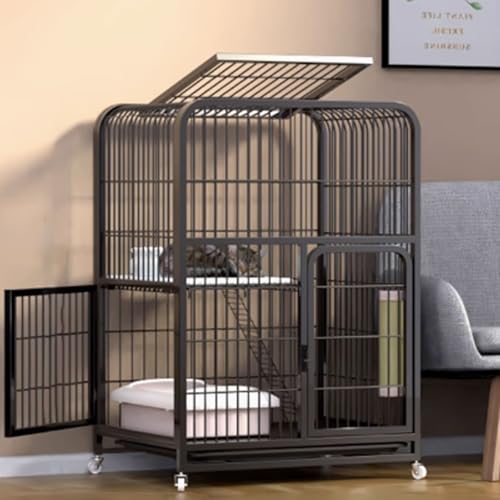 Katzenkäfige for den Innenbereich, Catio-Katzengehege for den Innenbereich auf Rädern, geschlossener Katzenlaufstall, Katzengehege mit PVC-Tablett for Frettchen, Chinchillas, Kleintiere(Black,71x55x94 von BSDIAOSU