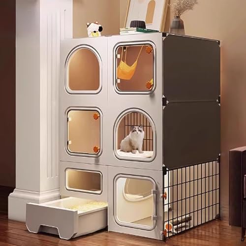 Katzenkäfige for den Innenbereich, Katzenhaus, Katzenlaufstall mit Deckel, Katzenkiste mit Katzentoilette for Frettchen, Chinchilla, Kaninchen, Kleintiere(71 * 46.5 * 106cm) von BSDIAOSU