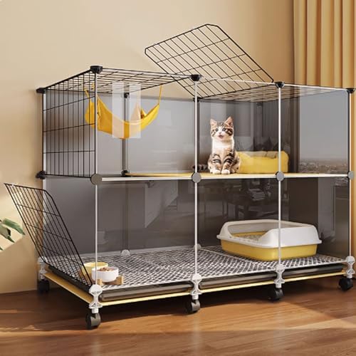 Schwarze Katzenkäfige for den Innenbereich, Catio-Katzengehege for den Innenbereich, Katzenlaufstall mit Deckel, Katzenkiste mit Rädern for Frettchen, Chinchilla, Kaninchen, Kleintiere(106*36*82cm) von BSDIAOSU