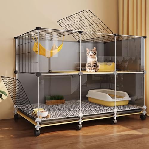 Schwarze Katzenkäfige for den Innenbereich, Catio-Katzengehege for den Innenbereich, Katzenlaufstall mit Deckel, Katzenkiste mit Rädern for Frettchen, Chinchilla, Kaninchen, Kleintiere(106*46*82cm) von BSDIAOSU