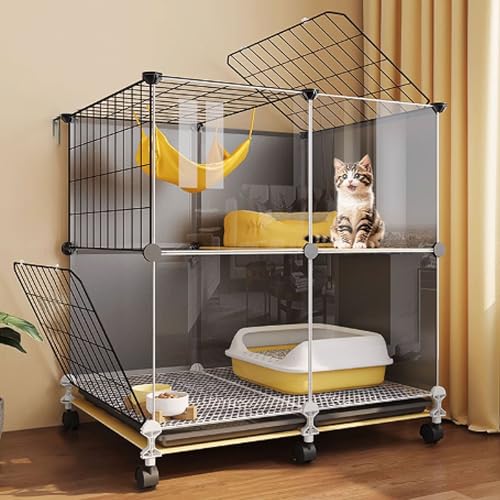 Schwarze Katzenkäfige for den Innenbereich, Catio-Katzengehege for den Innenbereich, Katzenlaufstall mit Deckel, Katzenkiste mit Rädern for Frettchen, Chinchilla, Kaninchen, Kleintiere(71*36*82cm) von BSDIAOSU