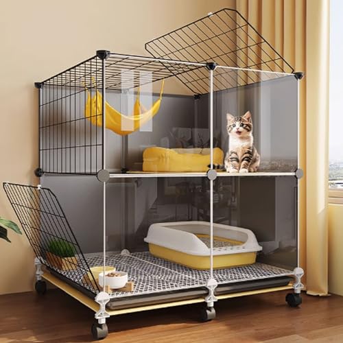 Schwarze Katzenkäfige for den Innenbereich, Catio-Katzengehege for den Innenbereich, Katzenlaufstall mit Deckel, Katzenkiste mit Rädern for Frettchen, Chinchilla, Kaninchen, Kleintiere(71*46*82cm) von BSDIAOSU