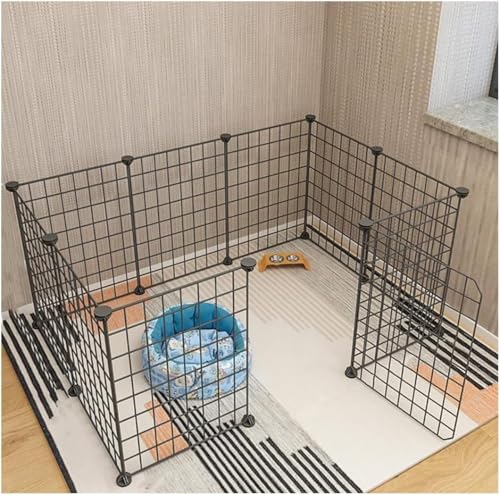 Welpengehege, Haustier-Laufstall, faltbares Tor, 10-Panel-Welpengehege mit Tür, Hundelaufstall for drinnen und draußen, strapazierfähiger Welpenlaufstall, robust und glatt(Black with Door 10-Pack) von BSDIAOSU