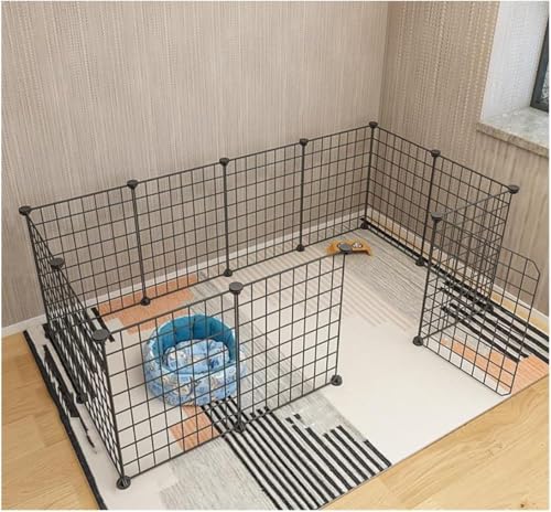 Welpengehege, Haustier-Laufstall, faltbares Tor, 10-Panel-Welpengehege mit Tür, Hundelaufstall for drinnen und draußen, strapazierfähiger Welpenlaufstall, robust und glatt(Black with Door 12-Pack) von BSDIAOSU