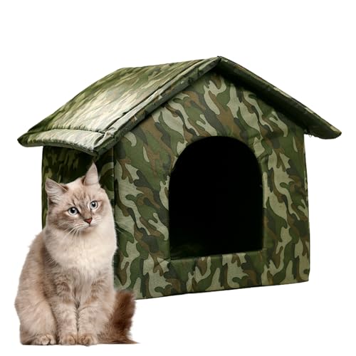 Katzenhaus im Freien für den Winter, wetterfeste Haustierhütten, Abnehmbarer transparenter Vorhang für Streuner und Wildtiere im Freien, isolierter Unterschlupf, wärmendes Haus für Katzen. von BSEID
