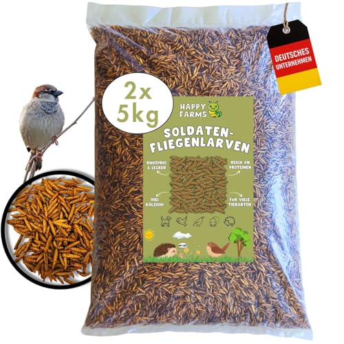 Getrocknete Soldatenfliegenlarven – Futter für Wildvögel, Hühner & Igel, Protein- & kalziumreich, naturbelassen, Mehlwurm-Alternative – ver. Größen (10 kg (2X 5k Paket), Soldatenfliegenlarven) von BSF Cycle