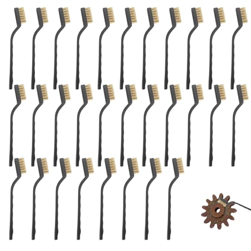 BSFDORPOT 30pcs Messing Drahtbürbste Set Langgriff Mini Draht Zahnbürste 6.7x1.6in mit hängendes Loch, gebogener Nicht rutscher Griff zum Entfernen von Metallrost, Maschinen, Bodenreinigung von BSFDORPOT