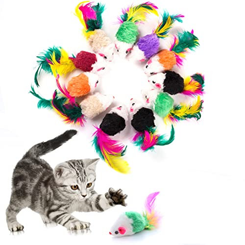 BSITSSS 10 Stück Katzenspielzeug Maus Mit Federschwanz, Selbstbeschäftigung Interaktives Spielzeug, Pelzige Zubehör Für Katzen Spaß (Zufällige Farbe) von BSITSSS