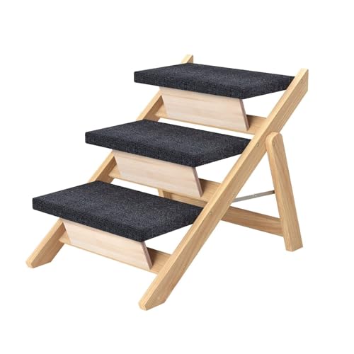 BSKJMMP Haustiertreppe aus Holz, faltbar, 3 Stufen, Hundetreppe Rampe für Katzen und kleine Hunde, tragbar für Betten, Sofa und Autos von BSKJMMP