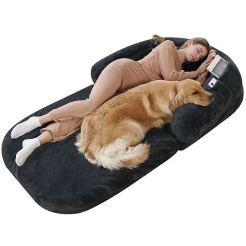 Hundebett für Erwachsene, 180,3 x 109,2 x 25,4 cm, riesiges menschliches Hundebett, faltbar, Plüsch, waschbar, für Menschen, Größe für Sie und Haustiere, Grau von BSKJMMP