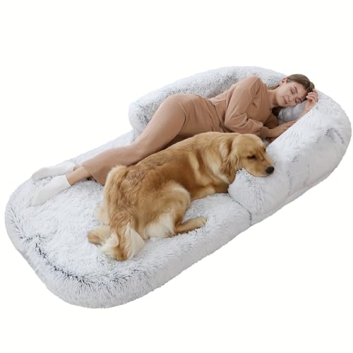 Hundebett für Erwachsene, faltbar, riesiges menschliches Hundebett, wandelbar, faules Schlafsofa, bequem, waschbar, Kunstfell, für Schlafzimmer, Wohnzimmer, Büro, 180,3 x 101,6 x 30,5 cm von BSKJMMP