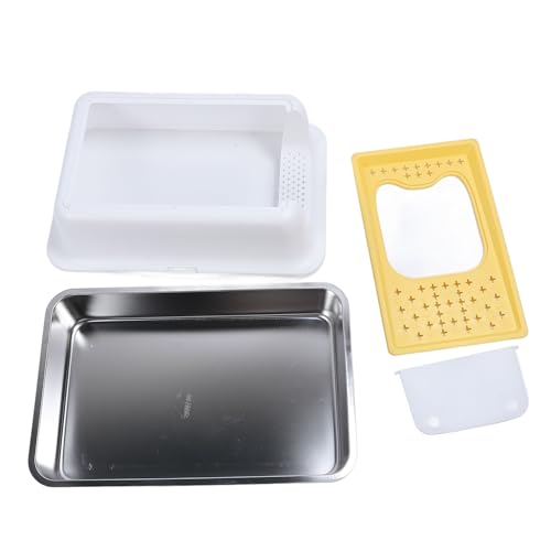 Stainless Steel Cat Litter Box | 13.19 Inch High Sides Leakage Guarded & Odor Controlled | Enclosed Litter Box for Large Cats/Multiple Cats | Simple to Maintain Non Adhere (White and Yellow) von BSLSVGE