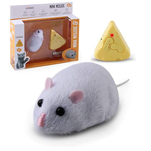 BSTCAR Maus mit Fernbedienung für Katzen, Maus aus Plüsch, elektrisch, mit Käsefunktion, Katzenspielzeug von BSTCAR