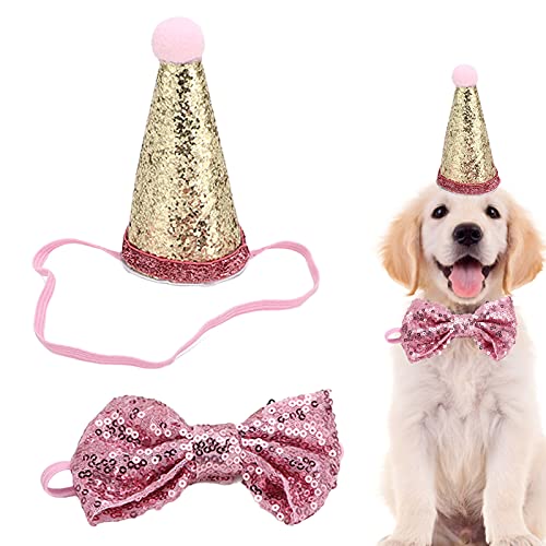 Geburtstagsparty-Zubehör Hunde und Katzen, Geburtstagshüte und Schleifen, Verstellbare und Wiederverwendbare Geburtstags-Outfits, Dekorationen Hunde und Katzen (Rosa) von BSTCAR