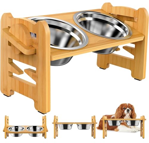 BSTMOME Erhöhte Hundenäpfe - Verstellbare Erhöhte Hundenäpfe - Hundenäpfe mit Ständer - Hunde Futterstation für Kleine Hund und Katze mit 2 Edelstahlnäpfen und Anti-Rutsch-Füßen Langlebig Bambus BSTMOME Erhöhte Hundenäpfe - Verstellbare Erhöhte Hundenäpfe - Hundenäpfe mit Ständer - Hunde Futterstation für Kleine Hund und Katze mit 2 Edelstahlnäpfen und Anti-Rutsch-Füßen Langlebig Bambus von BSTMOME