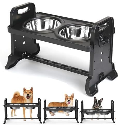BSTMOME Erhöhte Hundenäpfe - Verstellbare Erhöhte Hundenäpfe - Hundenäpfe mit Ständer - Hunde Futterstation für Kleine Hund und Katze mit 2 Edelstahlnäpfen und Anti-Rutsch-Füßen (Schwarzer Kunststoff BSTMOME Erhöhte Hundenäpfe - Verstellbare Erhöhte Hundenäpfe - Hundenäpfe mit Ständer - Hunde Futterstation für Kleine Hund und Katze mit 2 Edelstahlnäpfen und Anti-Rutsch-Füßen (Schwarzer Kunststoff von BSTMOME