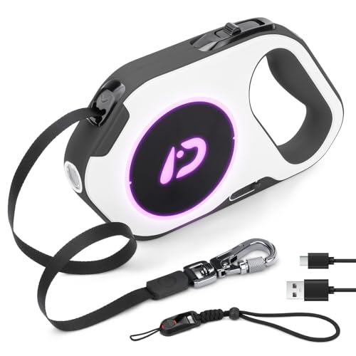 DAISTERN von BSWAY Einziehbare Hundeleine, 5m Hundeleine mit LED-Licht, Wiederaufladbar, Rollleine für Große und Kleine Hunde bis 40kg, Einknopfbremse, Verhedderungsfrei, ideal für Nachtspaziergänge von BSWAY