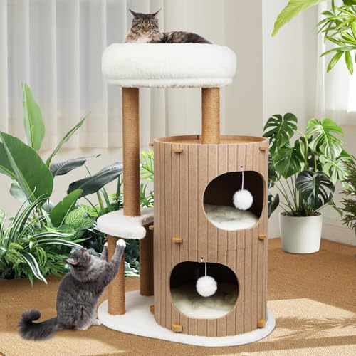 Luxus Kratzbaum mit 2-stöckiger Kratztonne | Katzenbaum mit Katzenschlafhaus, Sisalbrett,abnehmbarem Bett & Spielball | Stabiles Katzenmöbel für Mehrkatzenhaushalte | Kletterbaum Aktivitätsbaum Luxus Kratzbaum mit 2-stöckiger Kratztonne | Katzenbaum mit Katzenschlafhaus, Sisalbrett,abnehmbarem Bett & Spielball | Stabiles Katzenmöbel für Mehrkatzenhaushalte | Kletterbaum Aktivitätsbaum von BSWAY