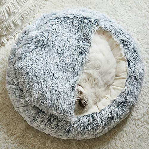 Langes Plüsch-Katzenbett, warm, bequem, rund, 2-in-1, warmer Schlafsack, bequem, beruhigendes Haustierbett für Katzen, Haustierbedarf, grau, 35 cm, China von BSZHCT
