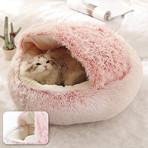 Langes Plüsch-Katzenbett, warm, bequem, rund, 2-in-1, warmer Schlafsack, bequem, beruhigendes Haustierbett für Katzen, Haustierbedarf, rosa, 40 cm, China von BSZHCT