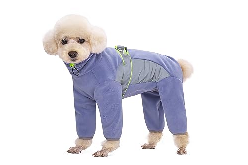 BT Bär Fleece Mantel für Hunde,4-Bein Ganzkörperjacke mit D Ring reflektierend,Verstellbarer Jumpsuit Reißverschluss Haustier Warme Wintermäntel für kleine Hunde Mittlere Hunde(XS,Lila) von BT Bear