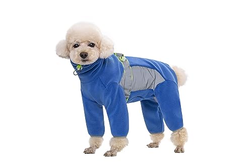 BT Bär Fleece Mantel für Hunde,4-Bein Ganzkörperjacke mit D Ring reflektierend,Verstellbarer Jumpsuit Reißverschluss Haustier Warme Wintermäntel für kleine Hunde Mittlere Hunde (S,Blau) von BT Bear