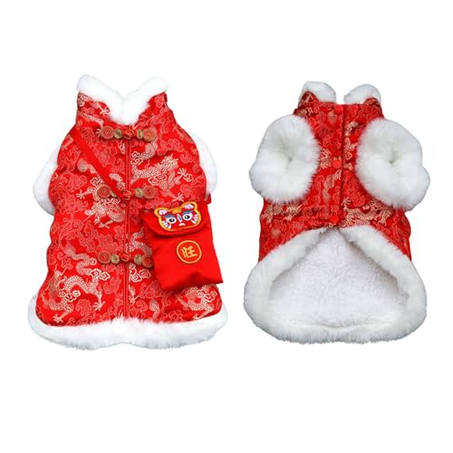 BT Bear Chinesisches Neujahrskostüm, exquisiter Zapfenanzug, warmer Mantel für Katzen, Welpen, Pudel, Bichon, kleine Hunde, Glückstasche, Größe XL von BT Bear