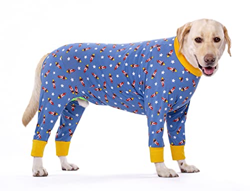 BT Bear Elastischer Haustier-Einteiler für große Hunde, schützt die Gelenke, verhindert Haare, Lecken, Wundschutz, Haustier-Pyjama, Overall für mittelgroße und große Hunde (6XL, blaue Rakete) von BT Bear