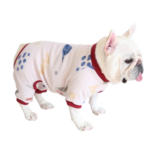 BT Bear Fat Dog Clothes,Autumn Winter Soft Warm Dog Pajamas Jumpsuit Mops Bulldog Onesies Clothes Costume for Cats Puppy Small Dogs Medium Dogs (Milk White, M: back length 31-34cm) von BT Bear