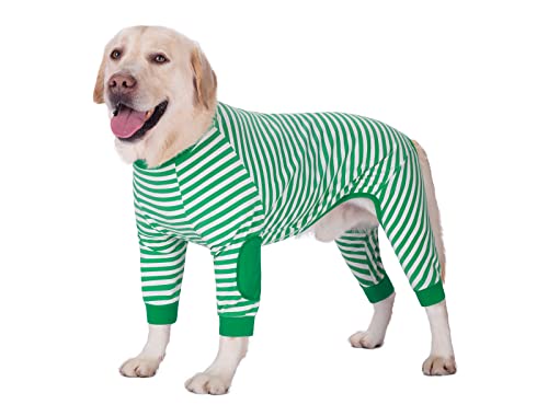 Große Hundekleidung Hund Pyjamas Flexible Reißverschluss gestreifte Hund Jumpsuit Kostüm Kleidung für mittlere Hunde Große Hunde (8, Grün) von BT Bear