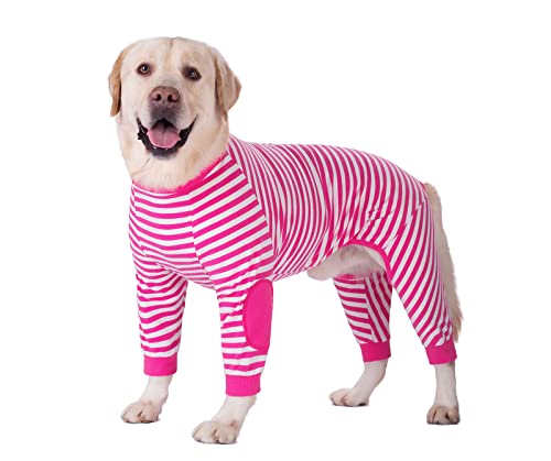 Große Hund Kleidung Hund Pyjamas Flexible Reißverschluss gestreifte Hund Jumpsuit Kostüm Kleidung für mittlere Hunde Große Hunde (9, Hot Pink) von BT Bear