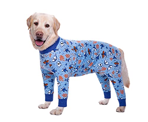 BT Bear Elastischer Haustier-Einteiler für große Hunde, schützt Gelenke, Anti-Haare, Lecken, Wundschutz, Haustier-Pyjama, Overall für mittelgroße und große Hunde (6XL, blauer Hai) von BT Bear