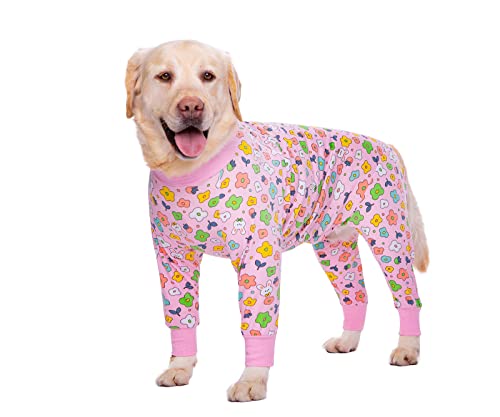 BT Bear Große Hundekleidung, elastischer Haustier-Einteiler, schützt Gelenke, Anti-Haare, Anti-Lecken, Wundschutz, Haustier-Pyjama für mittelgroße und große Hunde (Größe XXL, rosa Blumen) von BT Bear