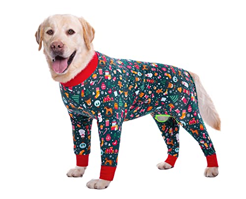 BT Bear Große Hundekleidung, elastischer Haustier-Einteiler, schützt Gelenke, Anti-Haare, Anti-Lecken, Wundschutz, Haustier-Pyjama für mittelgroße und große Hunde (6XL, grünes Weihnachten) von BT Bear