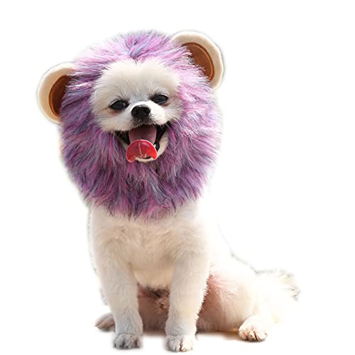BT Bear Halloween-Kostüm für Haustiere, Löwenmähne, Kopfbedeckung mit imitierten Ohren, für Halloween, Cosplay, für Katzen, Welpen, kleine Hunde (M, Violett) von BT Bear