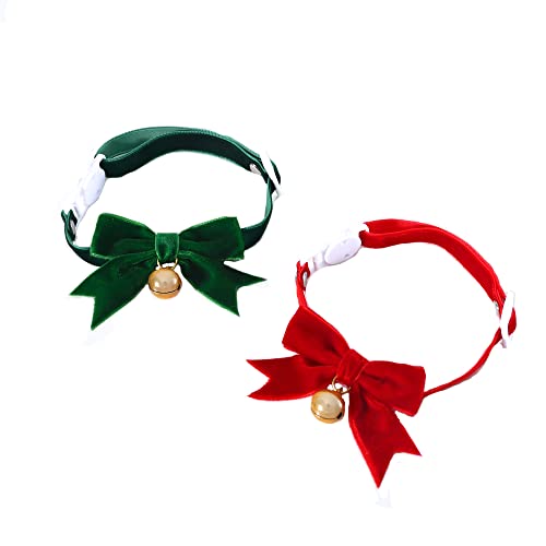 BT Bear Haustier-Weihnachts-Halsband, handgefertigt, Samt, für Weihnachten, Fliege, Halsbänder für Katzen, Welpen, kleine Hunde (rot + grün) von BT Bear