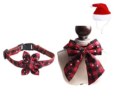 BT Bear Haustier-Weihnachtshalsband, 3 Stück, Weihnachtsmütze, Katzenhalsbänder, Weihnachtsschleife, Halsbänder für Katzen, Welpen, kleine Hunde (rot) von BT Bear