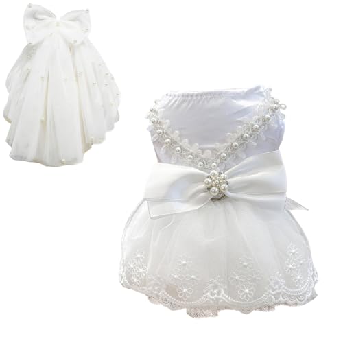 BT Bear Hochzeitskleid für Hunde mit Kopfbedeckungen, luxuriöses Spitzenkostüm für Hunde, Partybekleidung für kleine, mittelgroße Haustiere, Perlenkleid, Größe L BT Bear Hochzeitskleid für Hunde mit Kopfbedeckungen, luxuriöses Spitzenkostüm für Hunde, Partybekleidung für kleine, mittelgroße Haustiere, Perlenkleid, Größe L von BT Bear