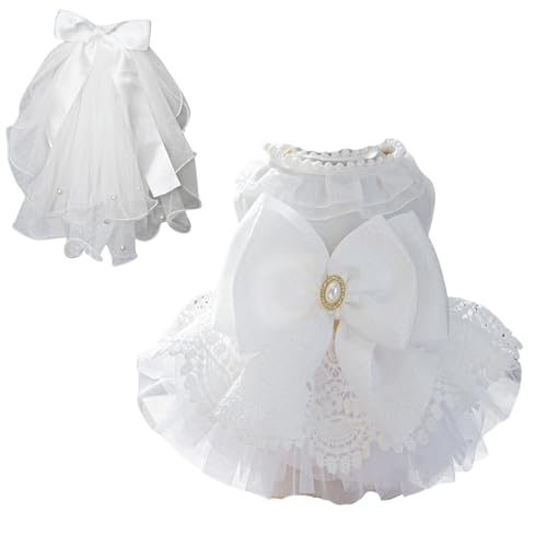 BT Bear Hochzeitskleid für Hunde mit Kopfbedeckungen, luxuriöses Spitzenkostüm für Hunde, Partybekleidung für kleine Haustiere, Schleifenkleid, Größe XS BT Bear Hochzeitskleid für Hunde mit Kopfbedeckungen, luxuriöses Spitzenkostüm für Hunde, Partybekleidung für kleine Haustiere, Schleifenkleid, Größe XS von BT Bear