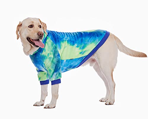 BT Bear Hunde-Kapuzenpullover, Batikfärbung, modische Hunde-Fleece-Hoodies, Haustier-Sweatshirt, Mantel, Hunde, warme Kleidung, Outfits für mittelgroße und große Hunde (XXXXL, Blau) von BT Bear