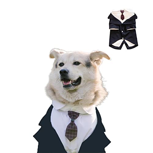 BT Bear Hunde-Smoking, Hochzeitsanzug und Bandana, Set für Hunde, formelles Hemd, Haustier-Hochzeits-Party, Hochzeit, Fliege, Hemd für mittelgroße und große Hunde (Schwarz, Größe 7XL) von BT Bear