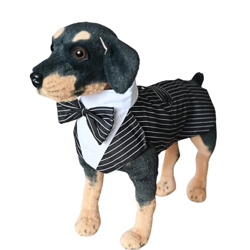 BT Bear Hunde-Smoking, Hunde-Hochzeitsanzug, Bandana-Set, formelles Hemd mit abnehmbarer Fliege für kleine Hunde, Outfit für Party, Geburtstag, Festival, Schwarz gestreift, Größe S BT Bear Hunde-Smoking, Hunde-Hochzeitsanzug, Bandana-Set, formelles Hemd mit abnehmbarer Fliege für kleine Hunde, Outfit für Party, Geburtstag, Festival, Schwarz gestreift, Größe S von BT Bear