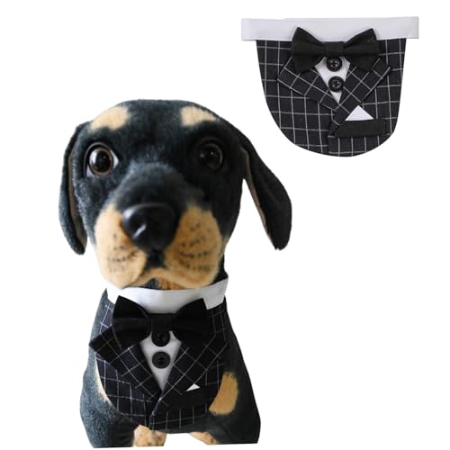 BT Bear Hunde-Smoking-Bandana, Hundehalsband mit Fliege, verstellbar, Haustierparty, Hochzeitskleidung, Outfit Cosplay für Katzen, kleine Hunde, mittelgroße Hunde (schwarzes Gitter, Größe M) von BT Bear