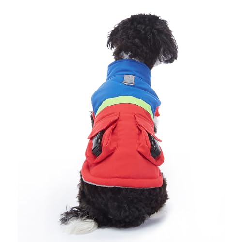 BT Bear Hunde-Wintermantel, warme Hundejacke, reflektierend, mit D-Ring, Welpen, kaltes Wetter, winddicht, Haustier-Outdoor-Kleidung für Welpen, kleine und mittelgroße Hunde (Größe L, Rotblau) von BT Bear