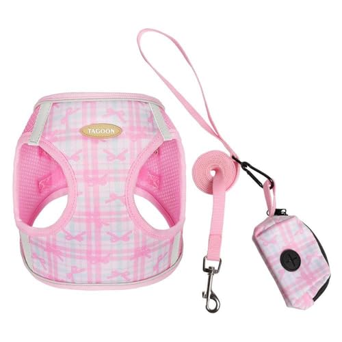 BT Bear Hundegeschirr, Leinenset mit Kotbeutelhalter, weich, atmungsaktiv, für Welpen, Katzen, kleine Hunde, Rosa, Größe XS von BT Bear